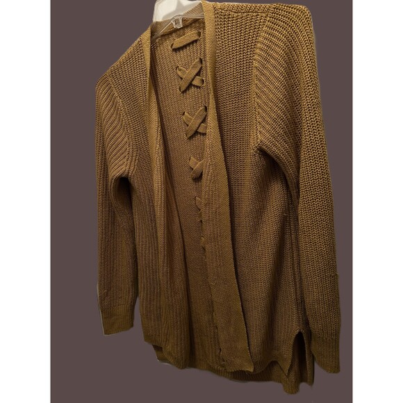 PINQUE L Cardigan long sleeve goldenrod mustard sweater, Large - Picture 4 of 11